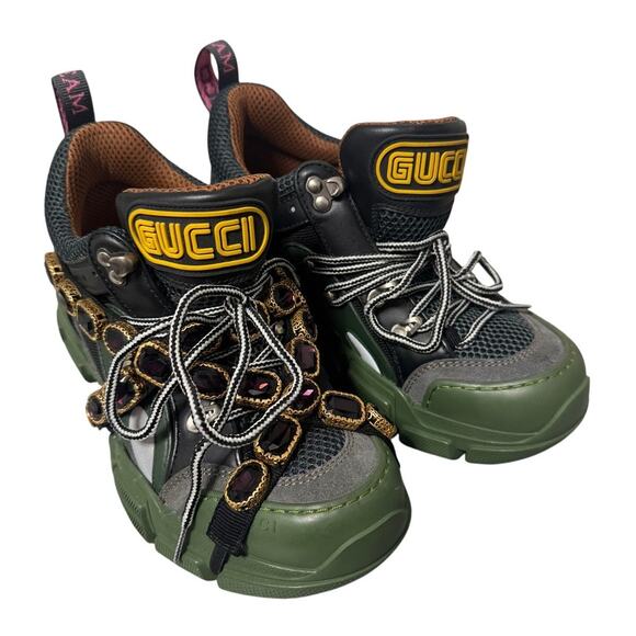 Gucci Women's Size 38 Flashtrek SEGA Green Removable Crystal For Only 1 Sneaker - Picture 1 of 12